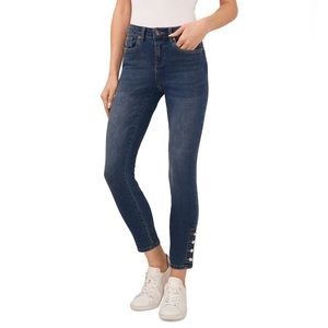 CeCe Women's Imitation-Pearl-Trim High-Rise Skinny Jeans Mid Indigo Color Size 6